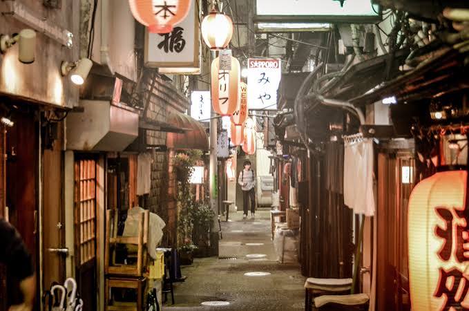 Tiny nostalgic bars lining the narrow lanes of Nonbei Yokocho in Shibuya
