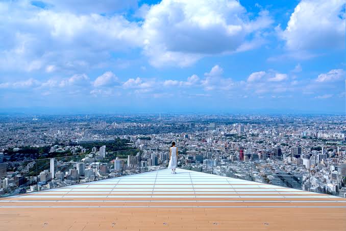 Panoramic city views from the open-air Shibuya Sky observation deck