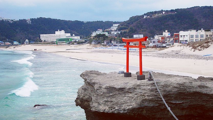 The white sand and clear water of Shirahama Beach in Shimoda