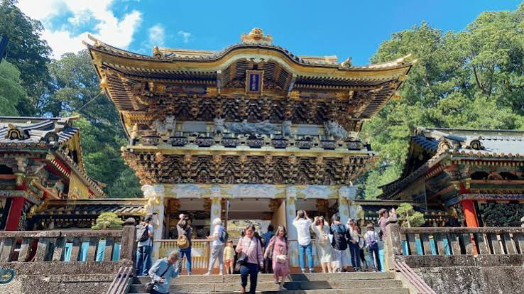 The gold-leafed carvings of the Yomeimon Gate at Toshogu Shrine in Nikko