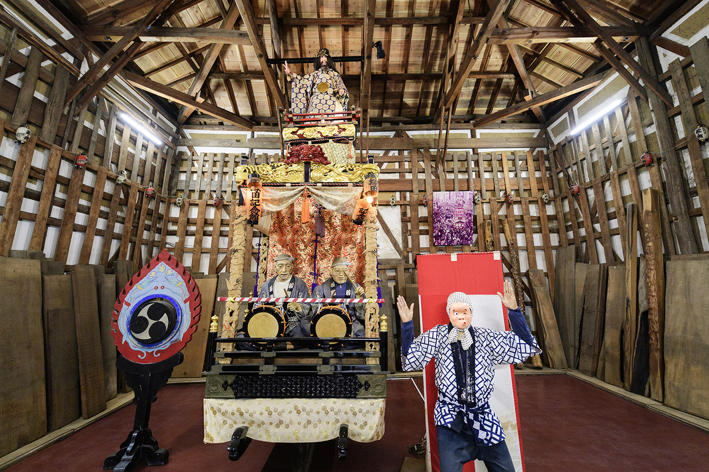 Gilded festival float on display at the Dashi Kaikan float museum beside the Tsukada History Museum in Tochigi