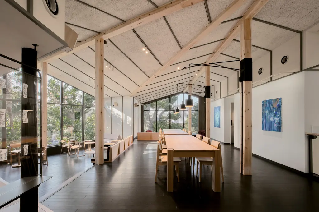 An old renovated warehouse structure turned modern art atelier